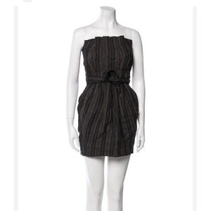 PHILLIP LIM 3.1 Black Sz 0 Striped White Pleated Strapless Mini Dress No Belt